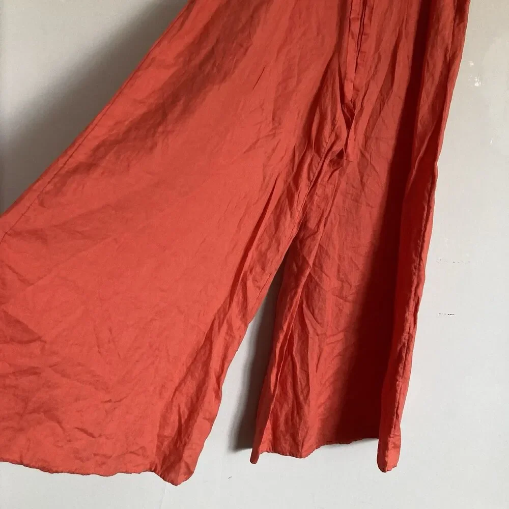Banana Republic High Rise Wide Leg Linen Pants 12 Palazzo Sedona Coral Orange